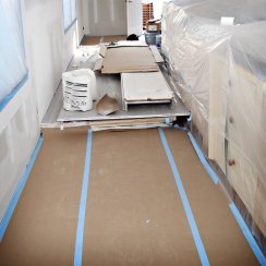 Construction space covered with heavy duty flooring paper