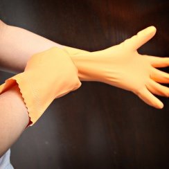 orange latex flock lined gloves