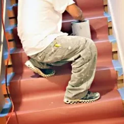 red rosin installation on stairs